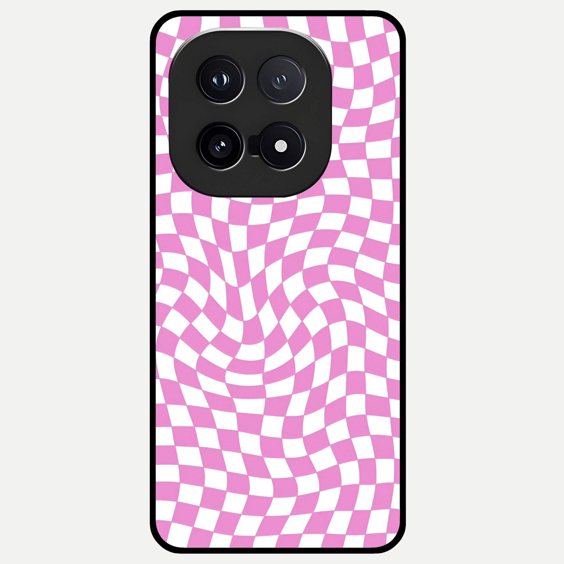  Bubblegum Check Wave Glass Case for iQOO 15 back cover – full design glossy printed glass finish