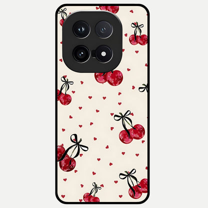  Cherry Heart Bow Glass Case for iQOO 15 back cover – full design glossy printed glass finish