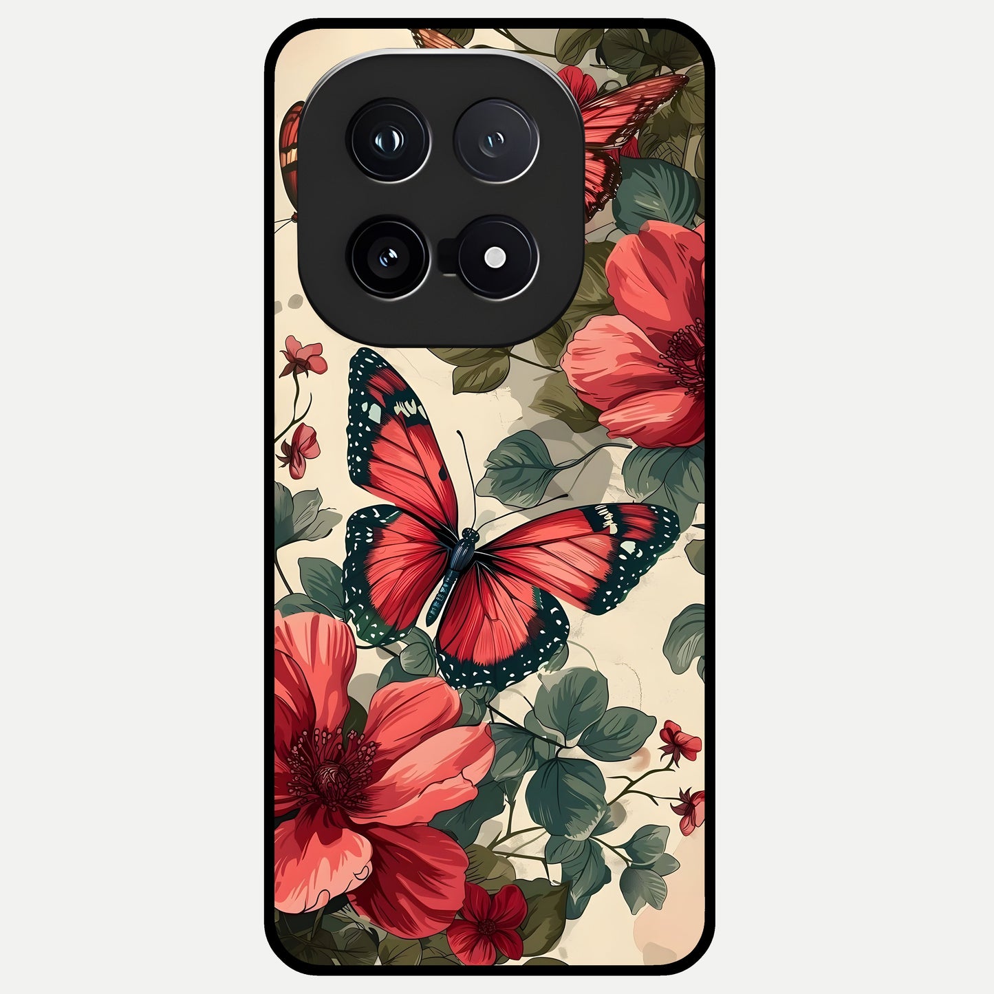  Crimson Butterfly Garden Glass Case for iQOO 15 back cover – full design glossy printed glass finish