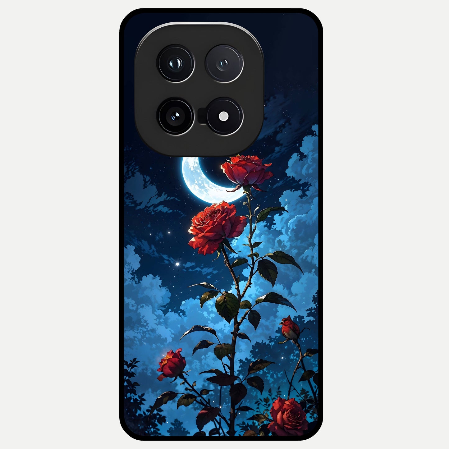  Crimson Rose Moon Glass Case for iQOO 15 back cover – full design glossy printed glass finish