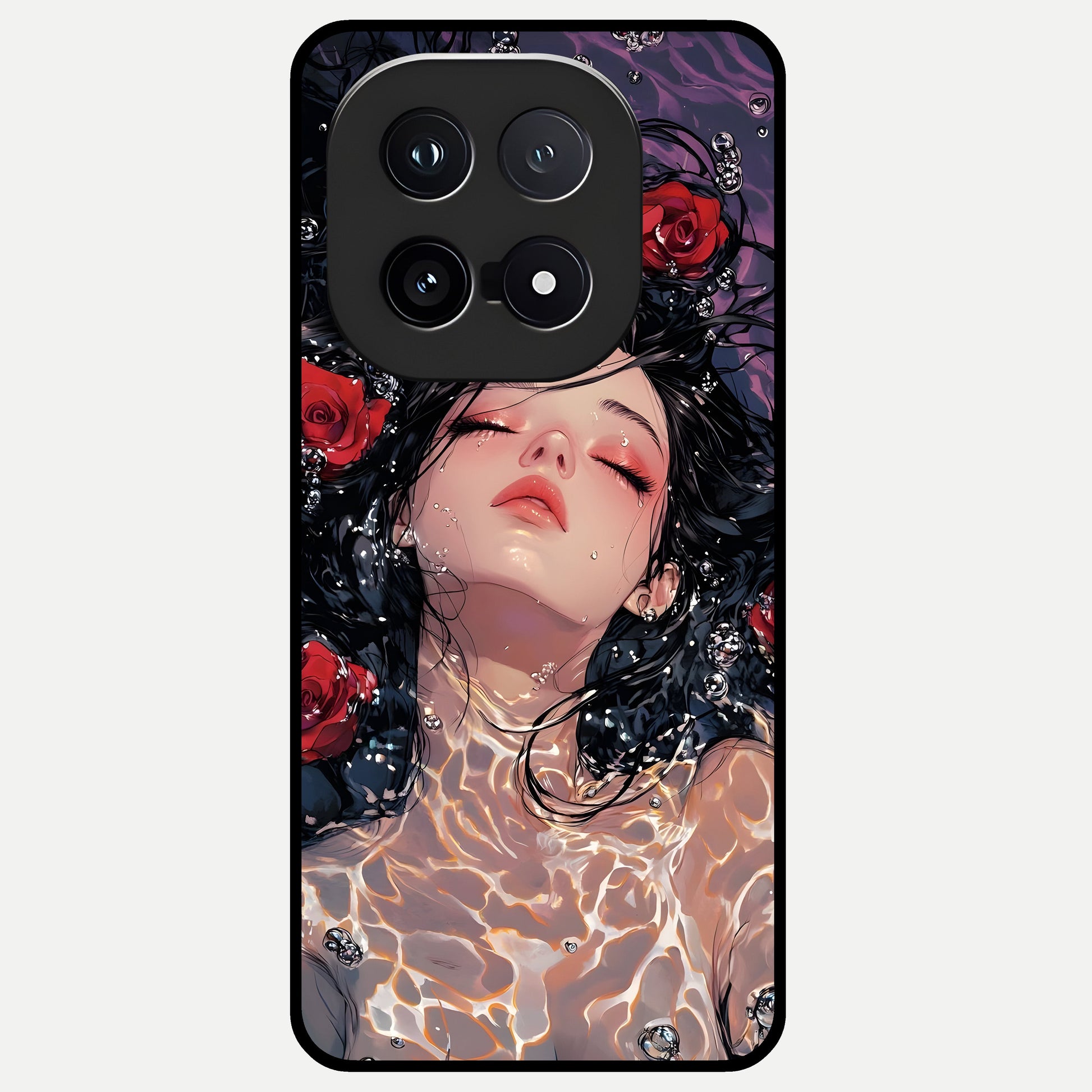  Crimson Rose Serenity Glass Case for iQOO 15 back cover – full design glossy printed glass finish