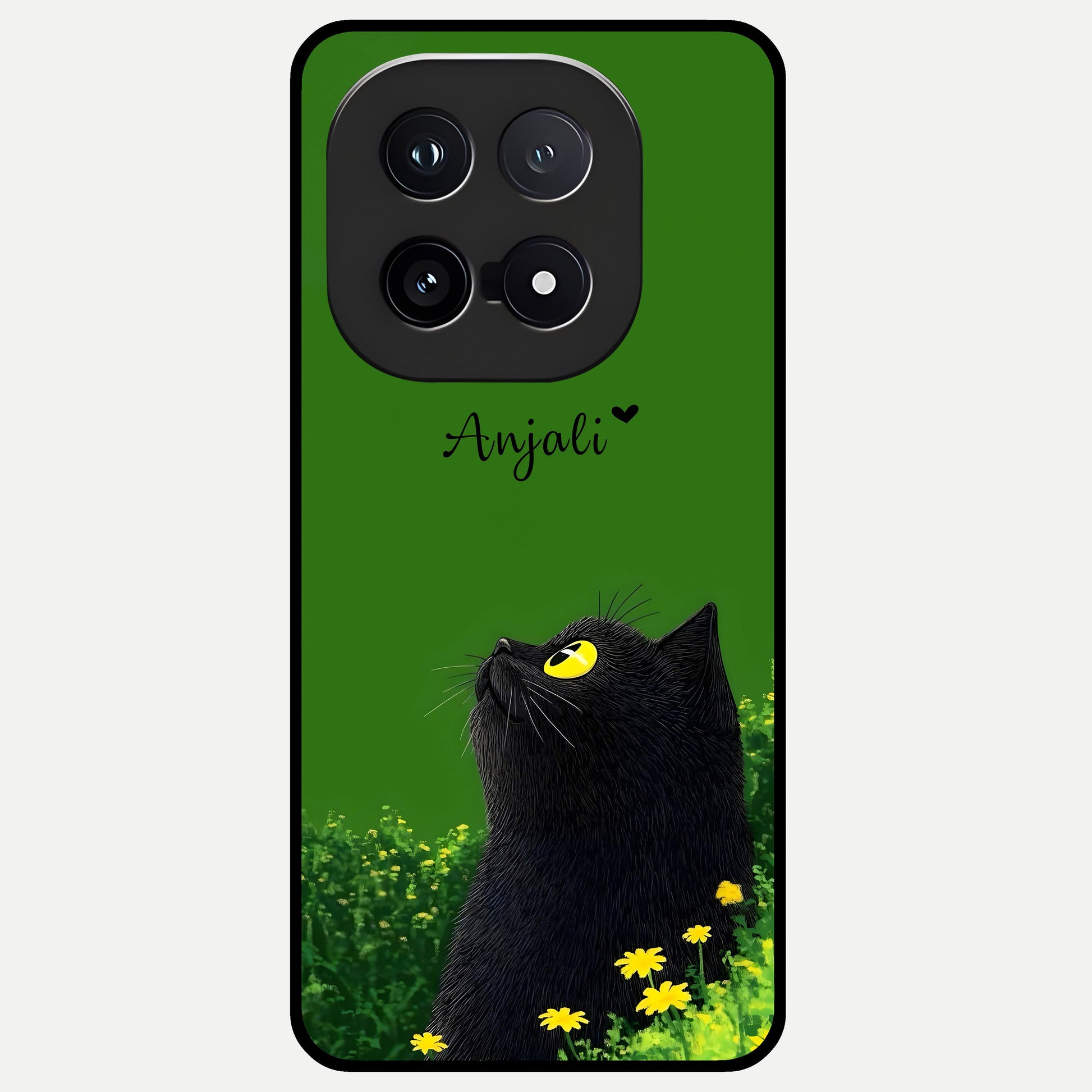  Emerald Cat Custom Name Glass Case for iQOO 15 back cover – full design glossy printed glass finish