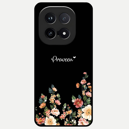  Floral Design Personalized Custom Name Glass Case for iQOO 15 back cover – full design glossy printed glass finish