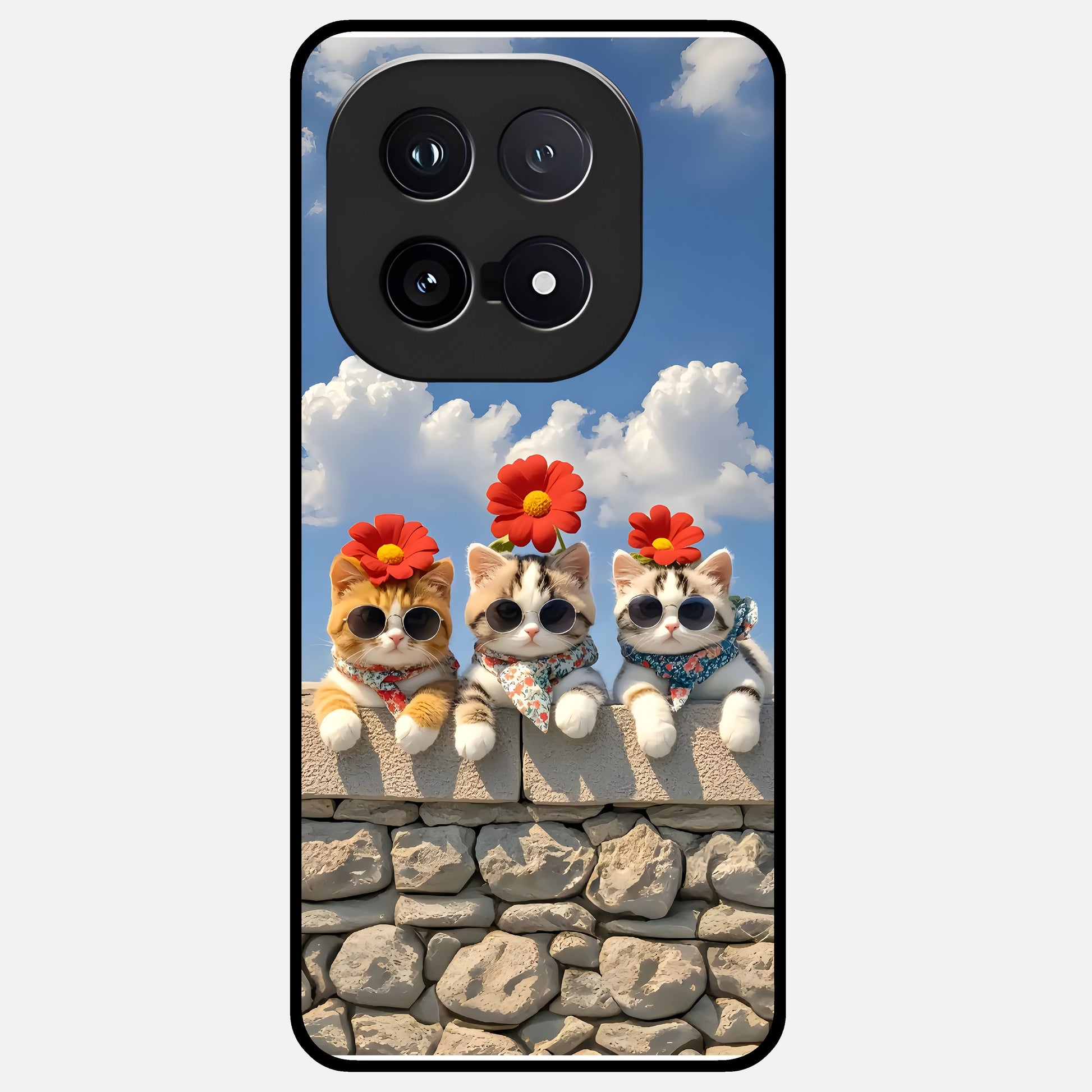  Floral Kitty Squad Glass Case for iQOO 15 back cover – full design glossy printed glass finish