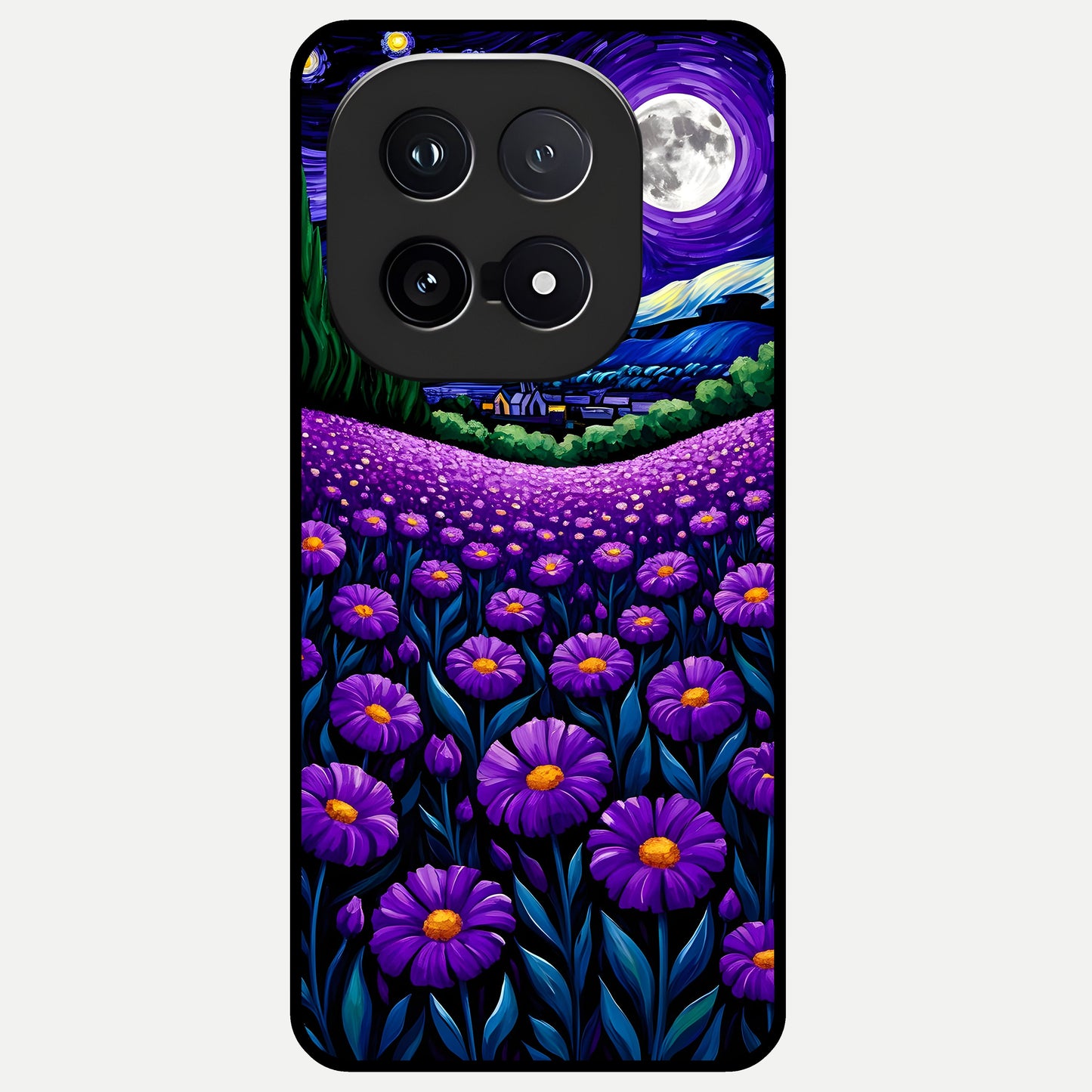  Lavender Moon Field Glass Case for iQOO 15 back cover – full design glossy printed glass finish