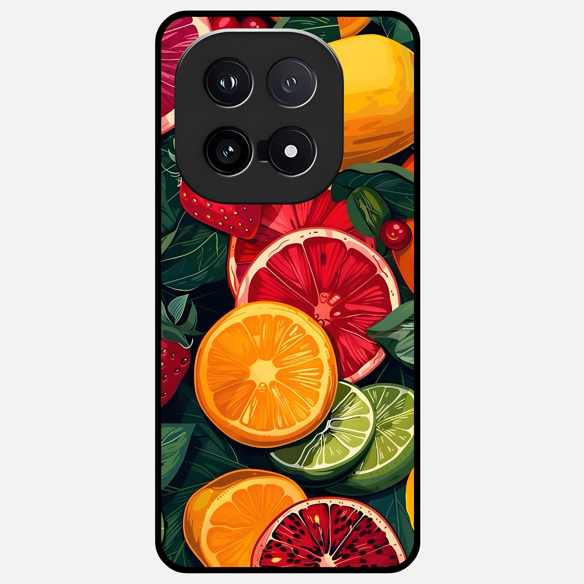  Multiple Fruits Glass Case for iQOO 15 back cover – full design glossy printed glass finish