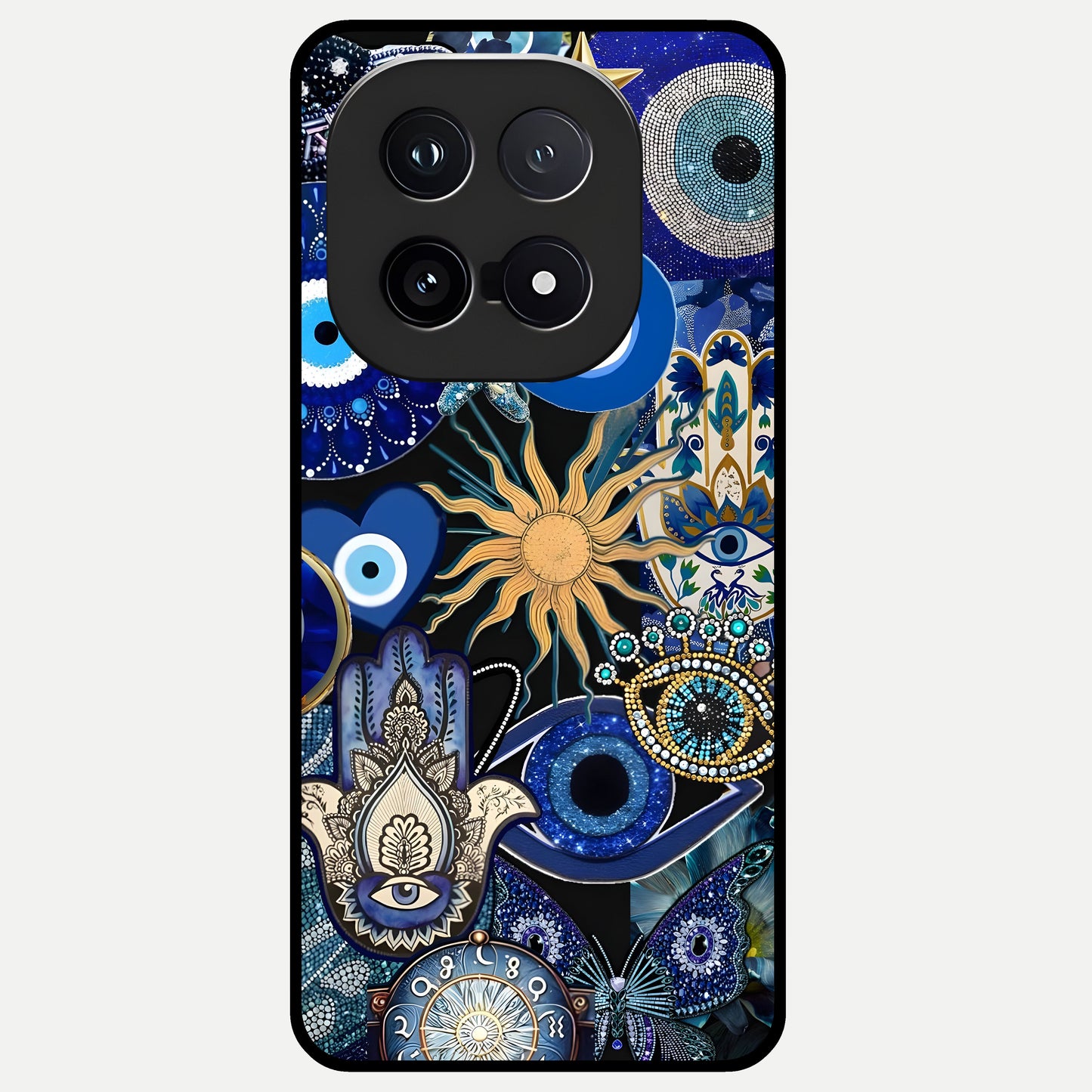  Mystic Blue Evil Eye Glass Case for iQOO 15 back cover – full design glossy printed glass finish