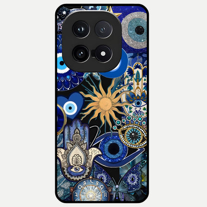  Mystic Blue Evil Eye Glass Case for iQOO 15 back cover – full design glossy printed glass finish