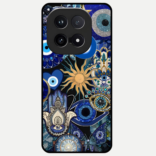 Mystic Blue Evil Eye Glass Case for iQOO 15 back cover – full design glossy printed glass finish