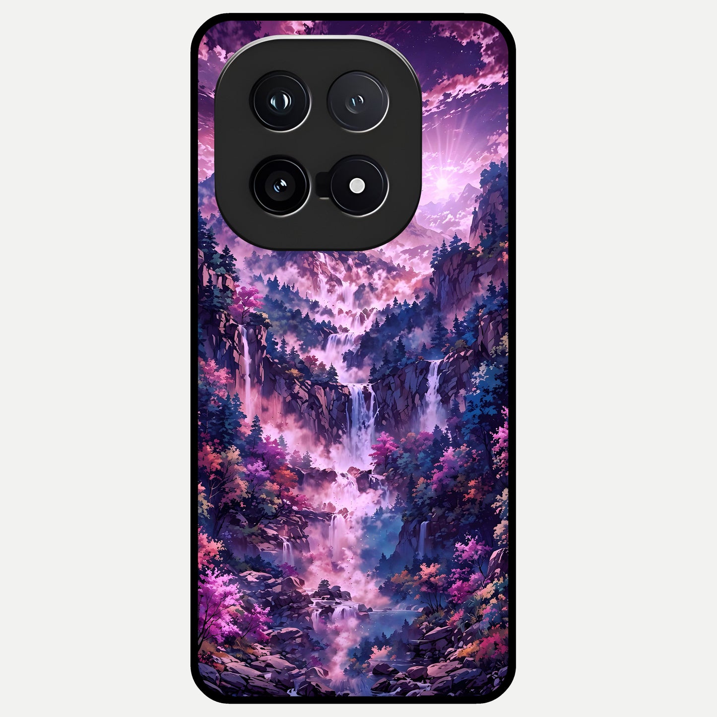  Mystic Cascade Peaks Glass Case for iQOO 15 back cover – full design glossy printed glass finish