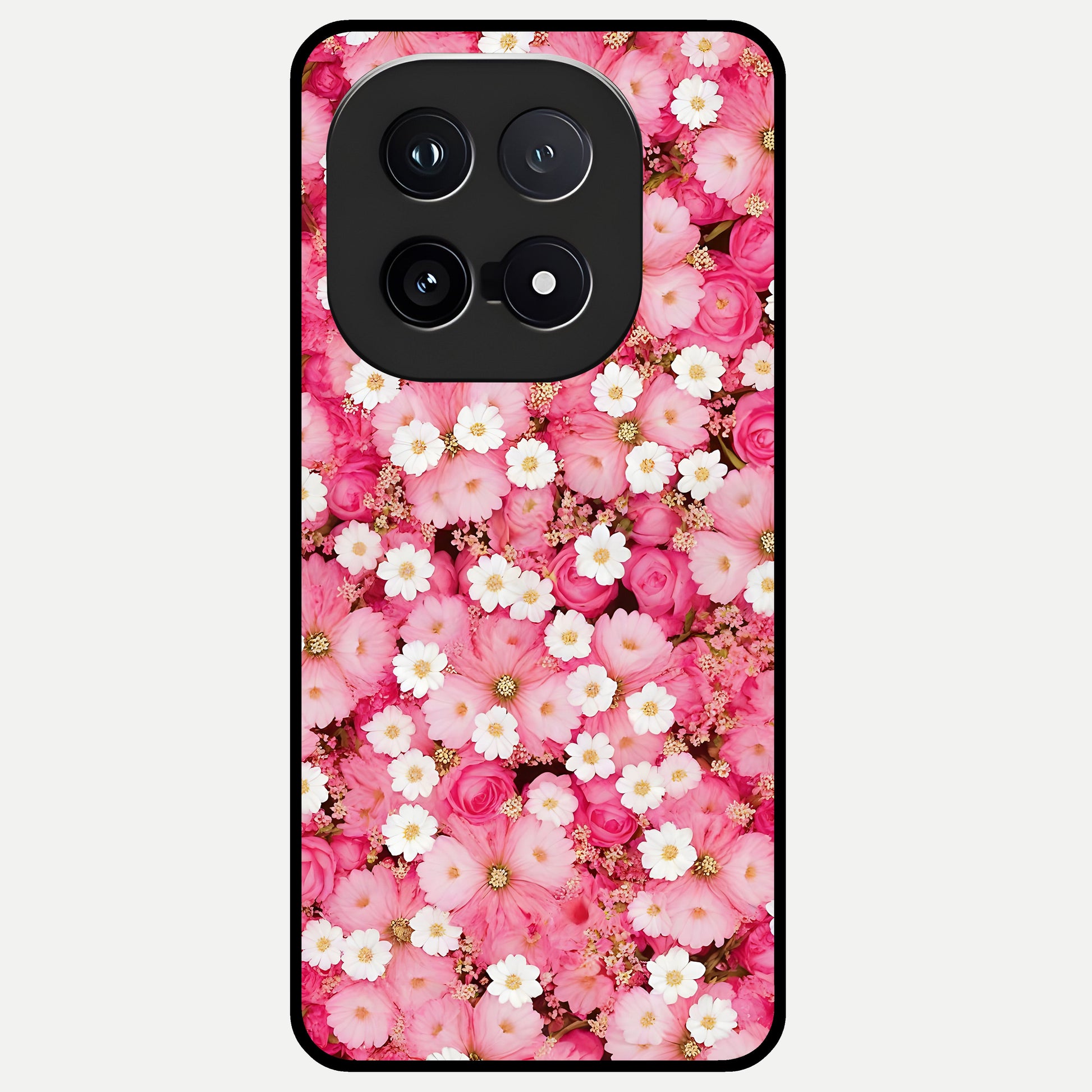  Pink Daisy Bliss Glass Case for iQOO 15 back cover – full design glossy printed glass finish