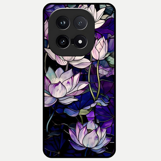  Purple Lotus Pattern Glass Case for iQOO 15 back cover – full design glossy printed glass finish