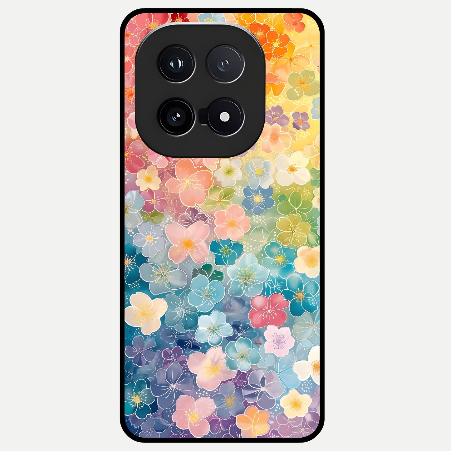  Rainbow Blossom Burst Glass Case for iQOO 15 back cover – full design glossy printed glass finish