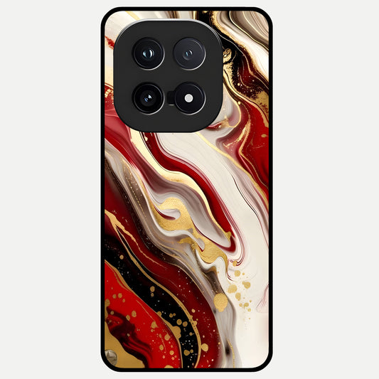  Red And White Marble Glass Case for iQOO 15 back cover – full design glossy printed glass finish