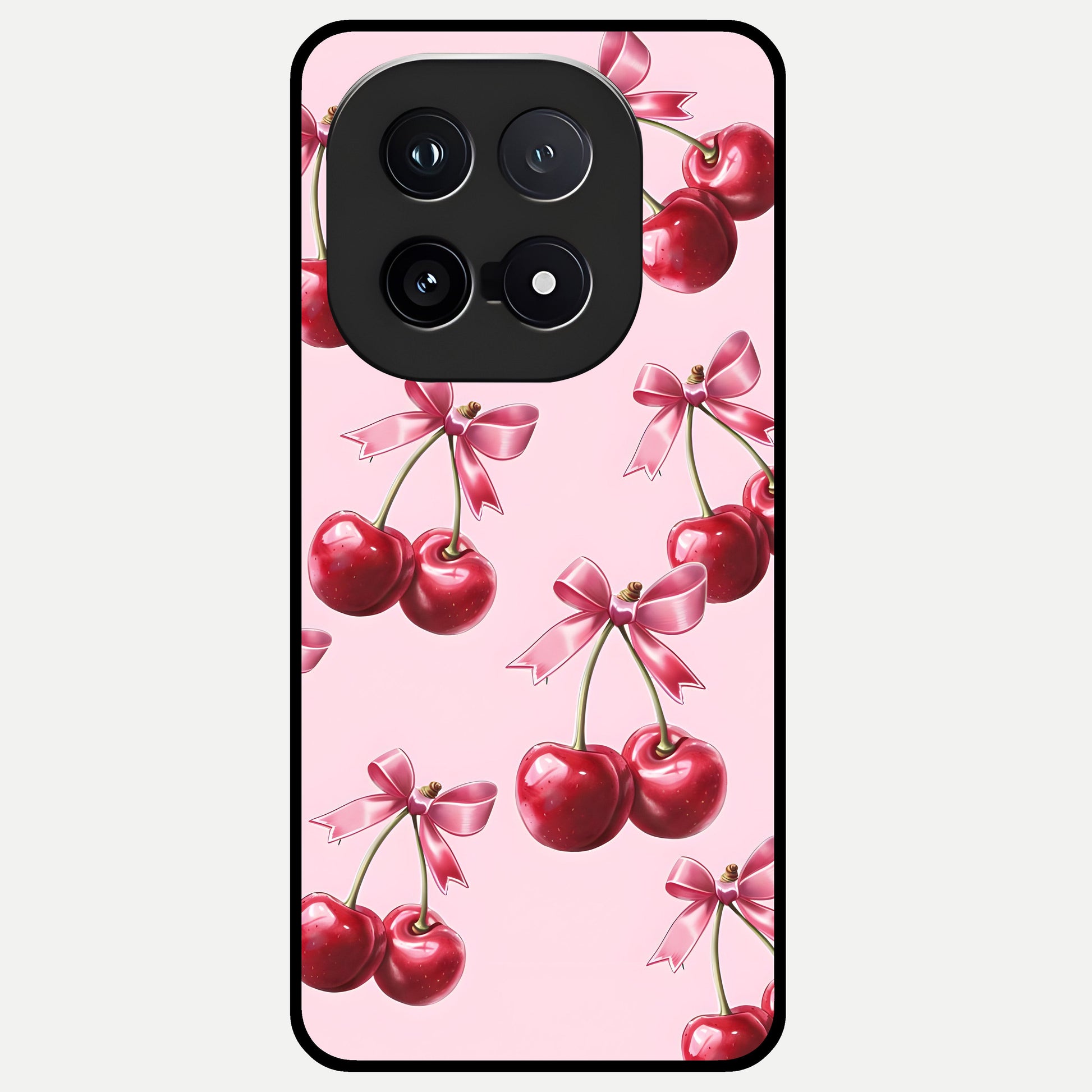  Red Cherries Pattern Glass Case for iQOO 15 back cover – full design glossy printed glass finish