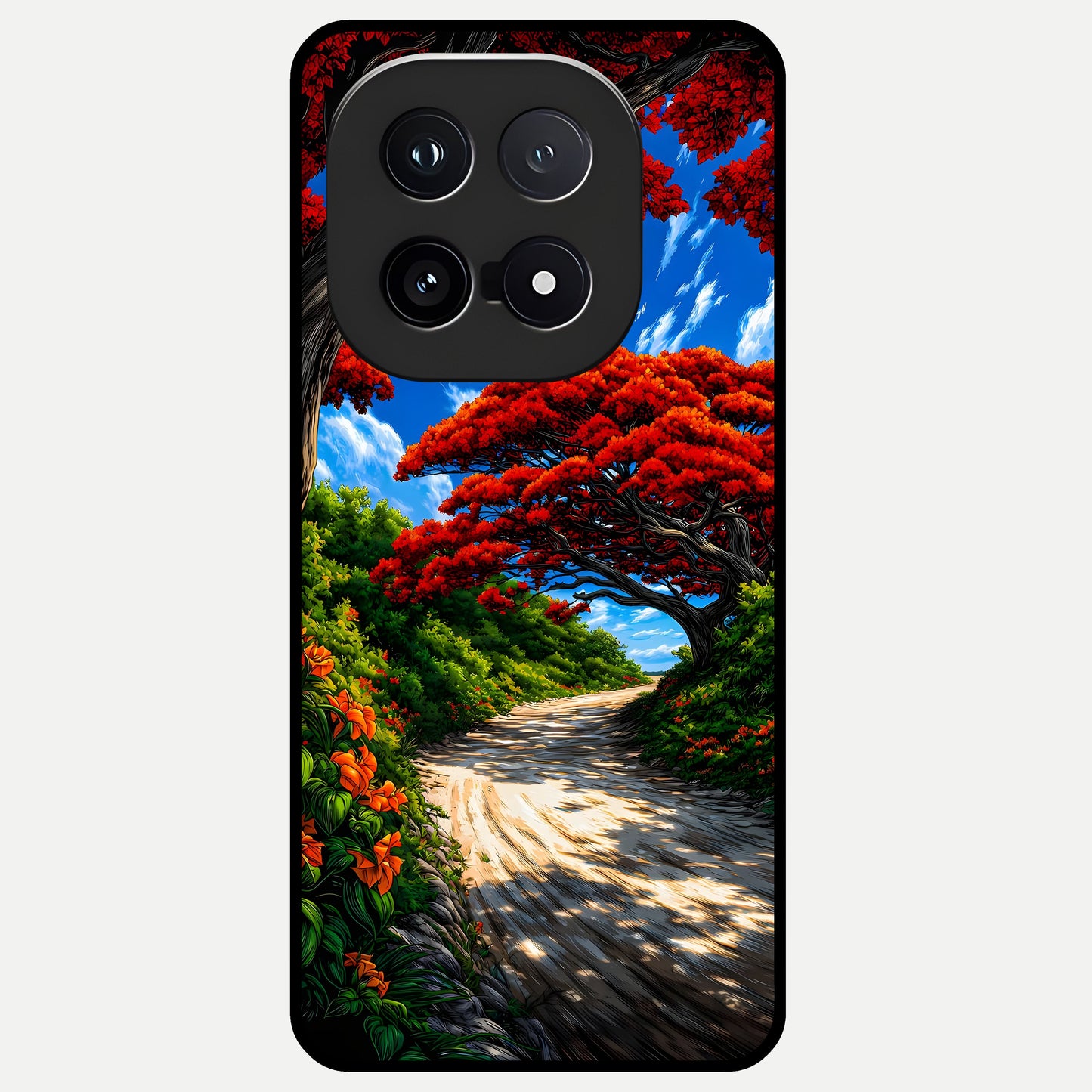  Red Trees Pathway Glass Case for iQOO 15 back cover – full design glossy printed glass finish