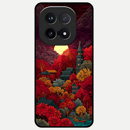  Scarlet Autumn Temple Glass Case for iQOO 15 back cover – full design glossy printed glass finish