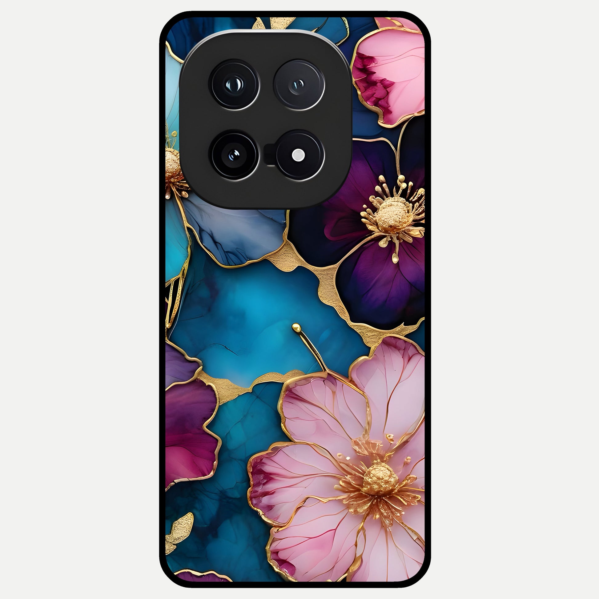  Sparkle Floral Glass Case for iQOO 15 back cover – full design glossy printed glass finish