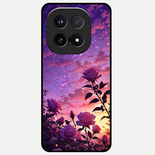  Starlit Rose Twilight Glass Case for iQOO 15 back cover – full design glossy printed glass finish
