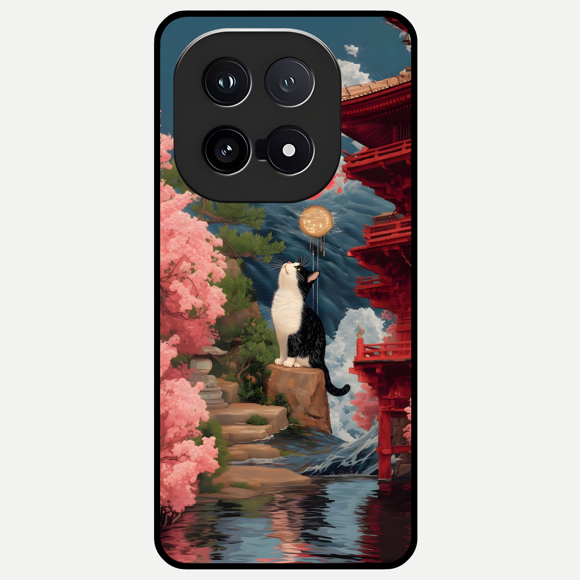  Temple Cat Scenery Glass Case for iQOO 15 back cover – full design glossy printed glass finish