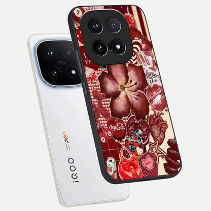  Aesthetic Little Freak phone case for iQOO 15 showing premium glass back cover with detailed artwork