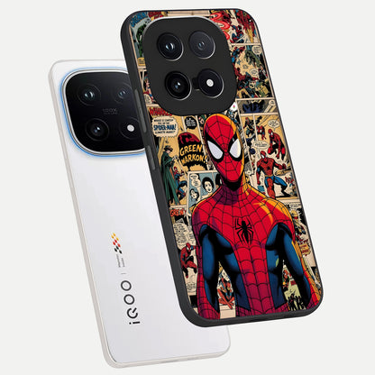  Aesthetic Spider phone case for iQOO 15 showing premium glass back cover with detailed artwork