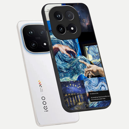  Aesthetic Vando Hands phone case for iQOO 15 showing premium glass back cover with detailed artwork