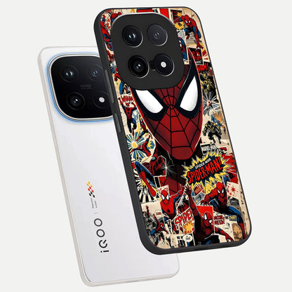  Aesthetic Wonder Spider phone case for iQOO 15 showing premium glass back cover with detailed artwork