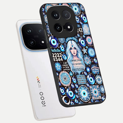  Angel Aura Shield phone case for iQOO 15 showing premium glass back cover with detailed artwork