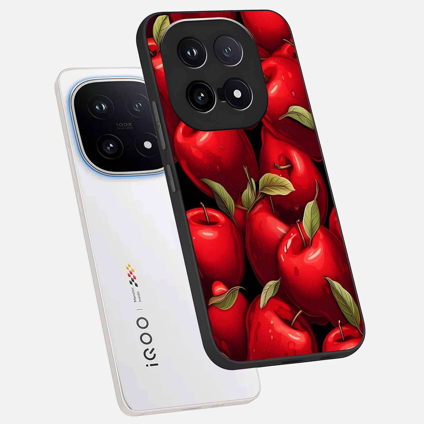  Apple Pattern phone case for iQOO 15 showing premium glass back cover with detailed artwork