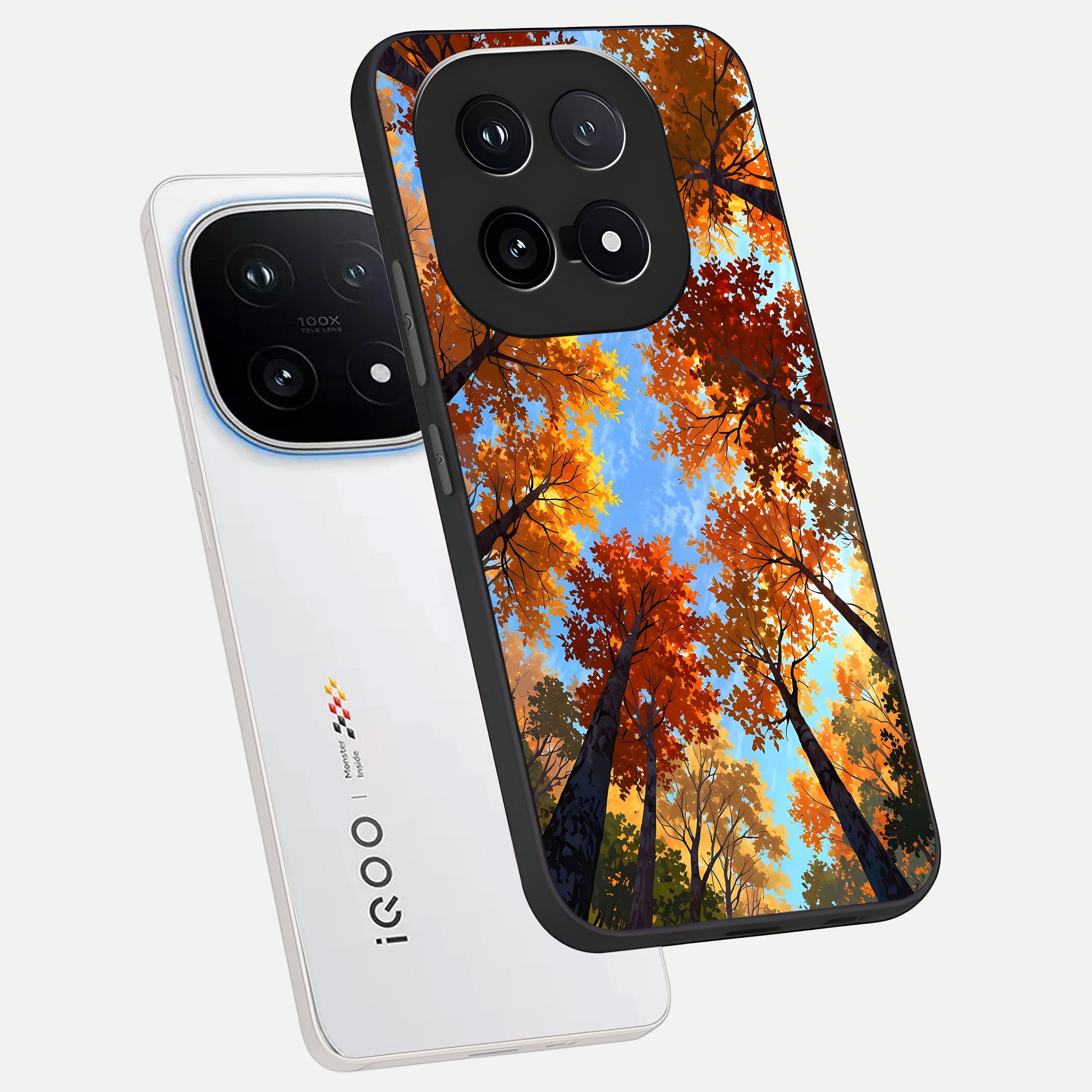  Autumn Sky Rise phone case for iQOO 15 showing premium glass back cover with detailed artwork