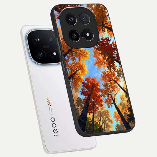  Autumn Sky Rise phone case for iQOO 15 showing premium glass back cover with detailed artwork