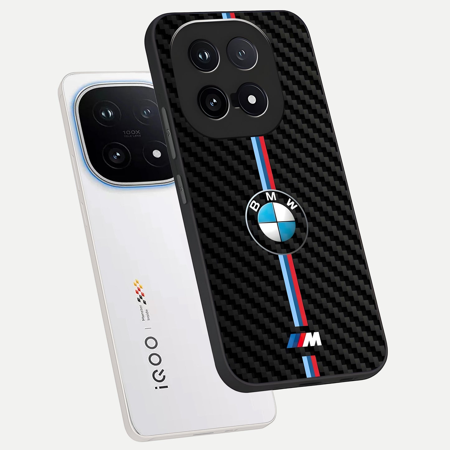  BMW Pattern phone case for iQOO 15 showing premium glass back cover with detailed artwork