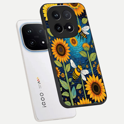  Bees And Sunflowers phone case for iQOO 15 showing premium glass back cover with detailed artwork