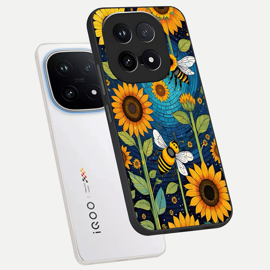  Bees And Sunflowers phone case for iQOO 15 showing premium glass back cover with detailed artwork