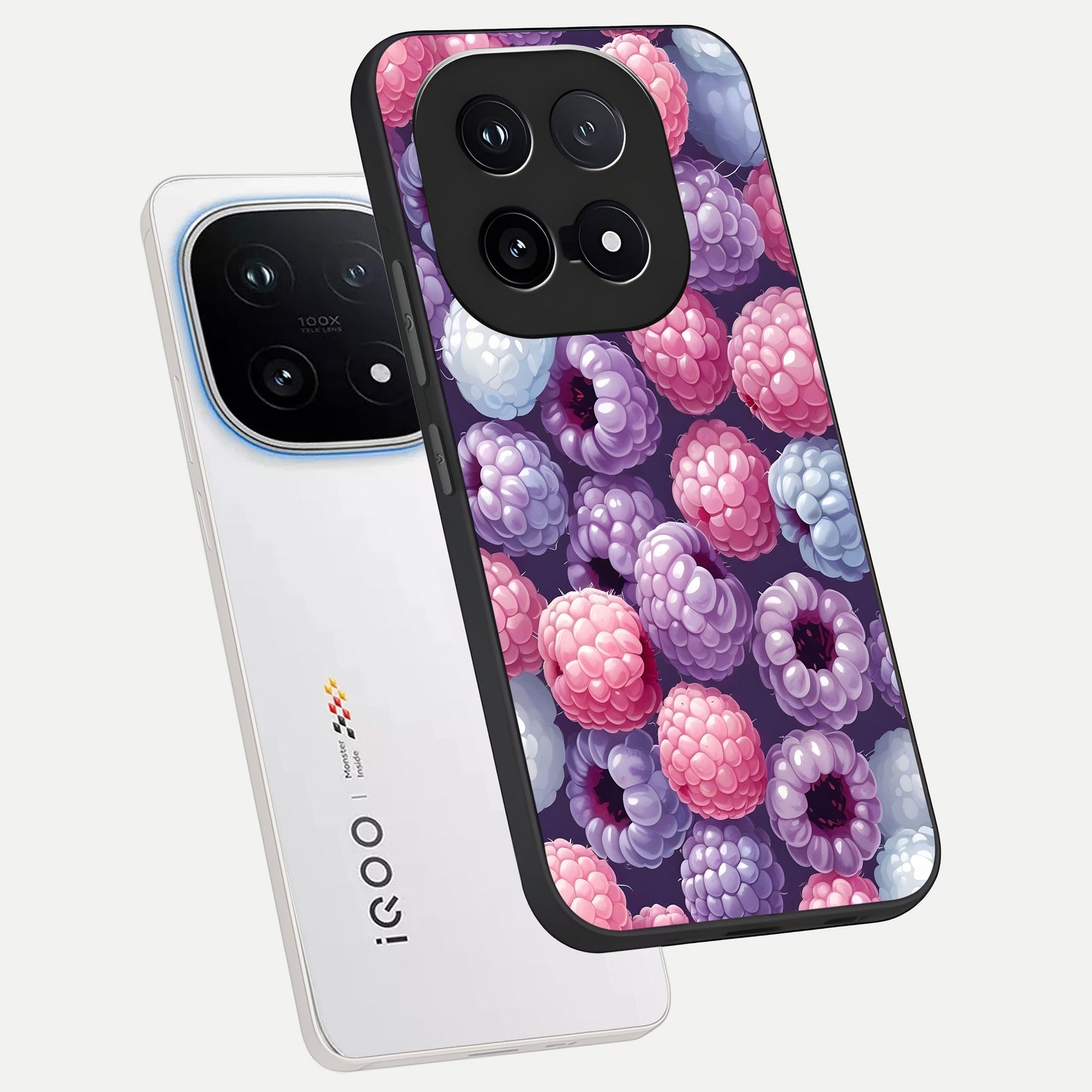  Berry Candy Pop phone case for iQOO 15 showing premium glass back cover with detailed artwork