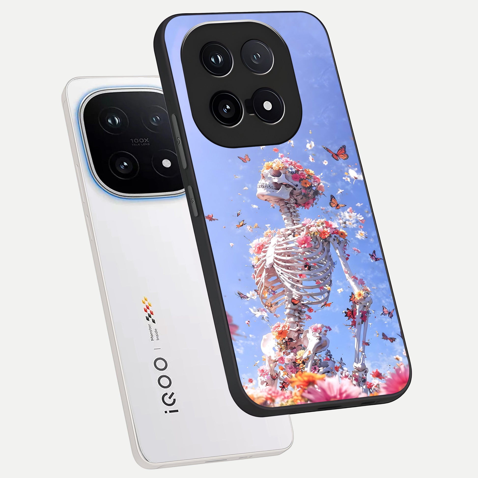  Bloom Beyond Bones phone case for iQOO 15 showing premium glass back cover with detailed artwork