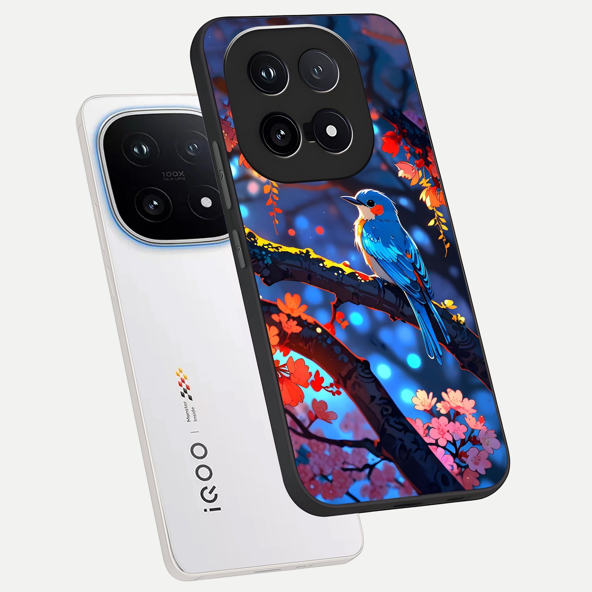  Blooming Water Drift phone case for iQOO 15 showing premium glass back cover with detailed artwork