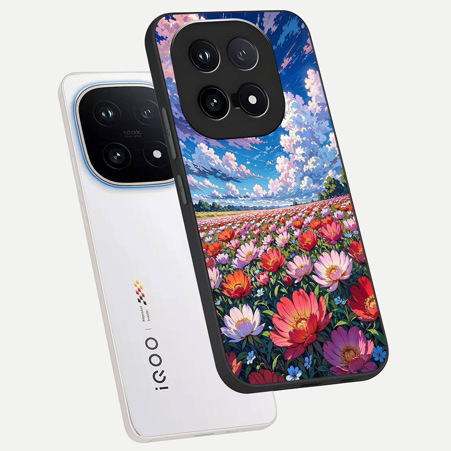  Blossom Sky Field phone case for iQOO 15 showing premium glass back cover with detailed artwork