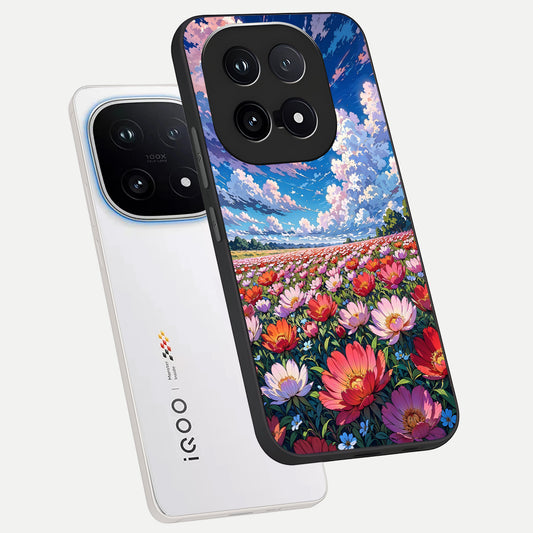  Blossom Sky Field phone case for iQOO 15 showing premium glass back cover with detailed artwork