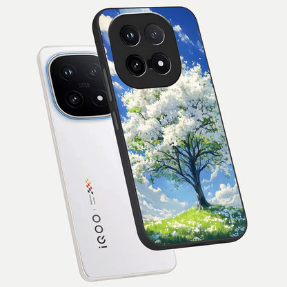  Blossom Sky Serenity phone case for iQOO 15 showing premium glass back cover with detailed artwork