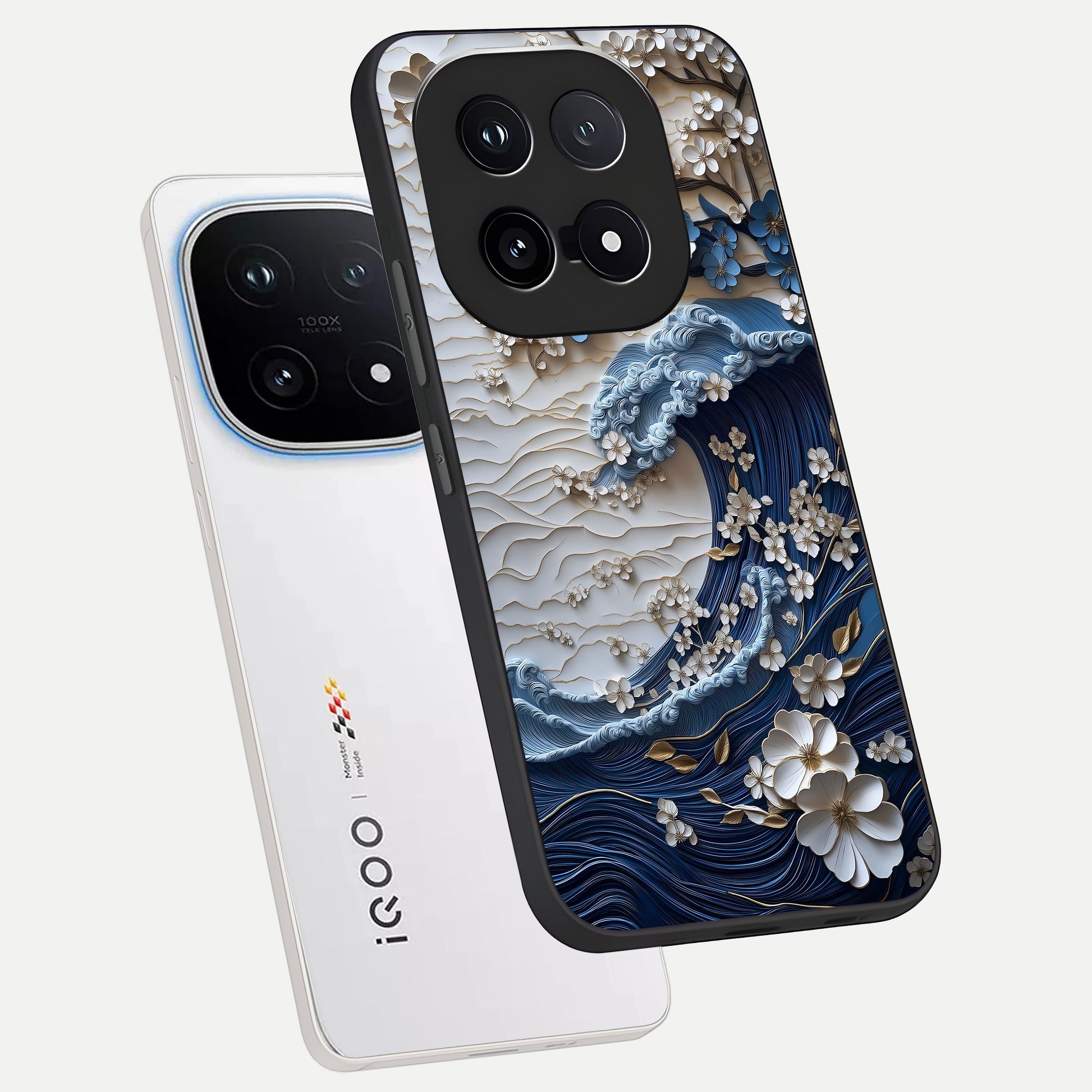  Blossom Wave Art phone case for iQOO 15 showing premium glass back cover with detailed artwork