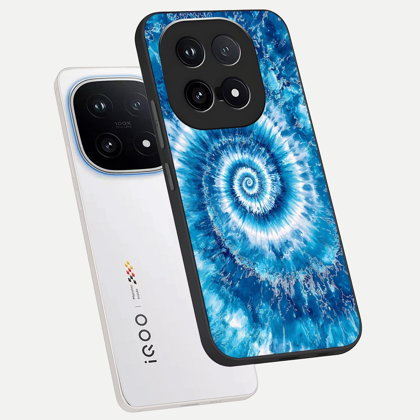  Blue Galaxy Wave phone case for iQOO 15 showing premium glass back cover with detailed artwork