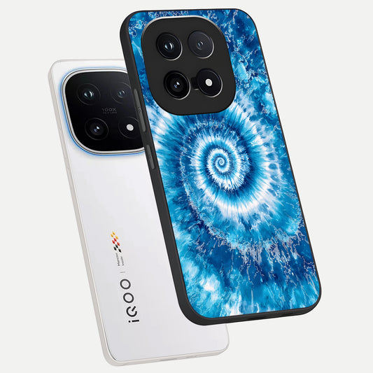  Blue Galaxy Wave phone case for iQOO 15 showing premium glass back cover with detailed artwork