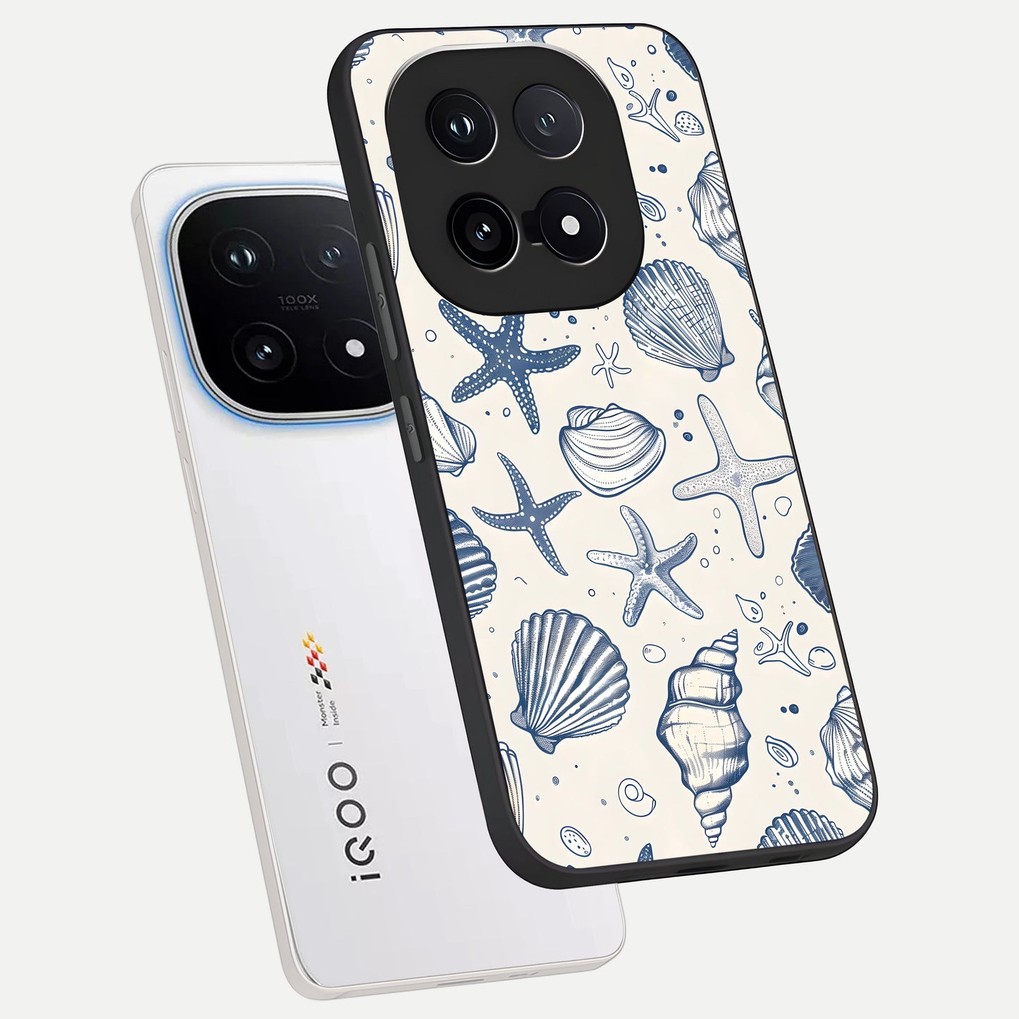  Blue Ocean Outline phone case for iQOO 15 showing premium glass back cover with detailed artwork