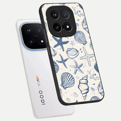  Blue Ocean Outline phone case for iQOO 15 showing premium glass back cover with detailed artwork