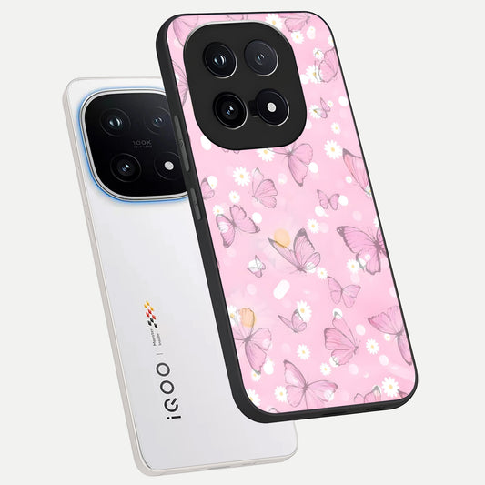  Blush Butterfly Garden phone case for iQOO 15 showing premium glass back cover with detailed artwork