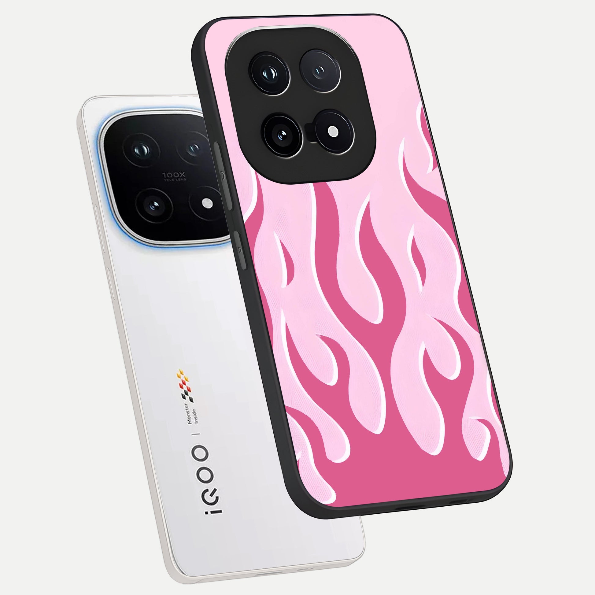  Blush Flame Energy phone case for iQOO 15 showing premium glass back cover with detailed artwork