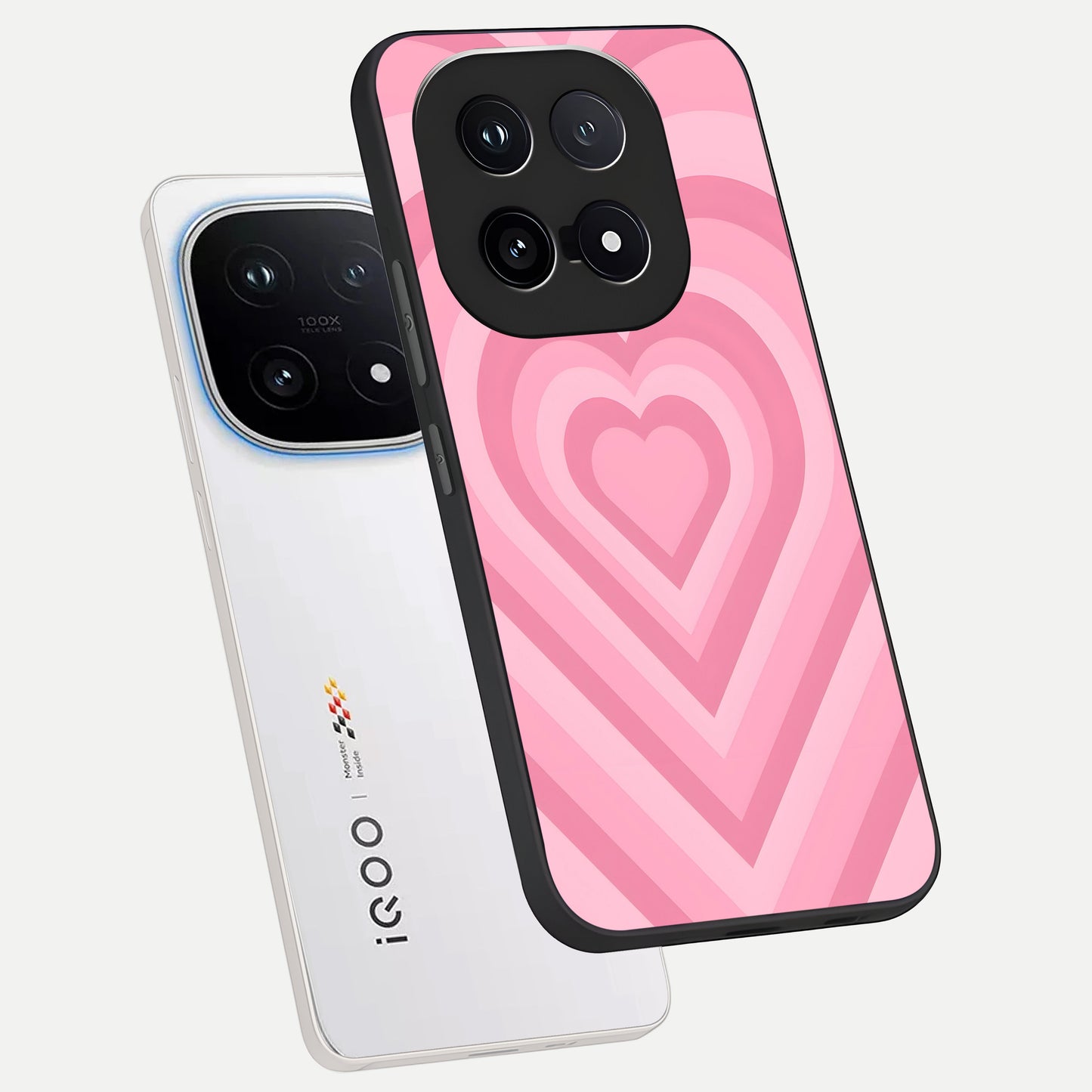 Blush Heart Waves phone case for iQOO 15 showing premium glass back cover with detailed artwork