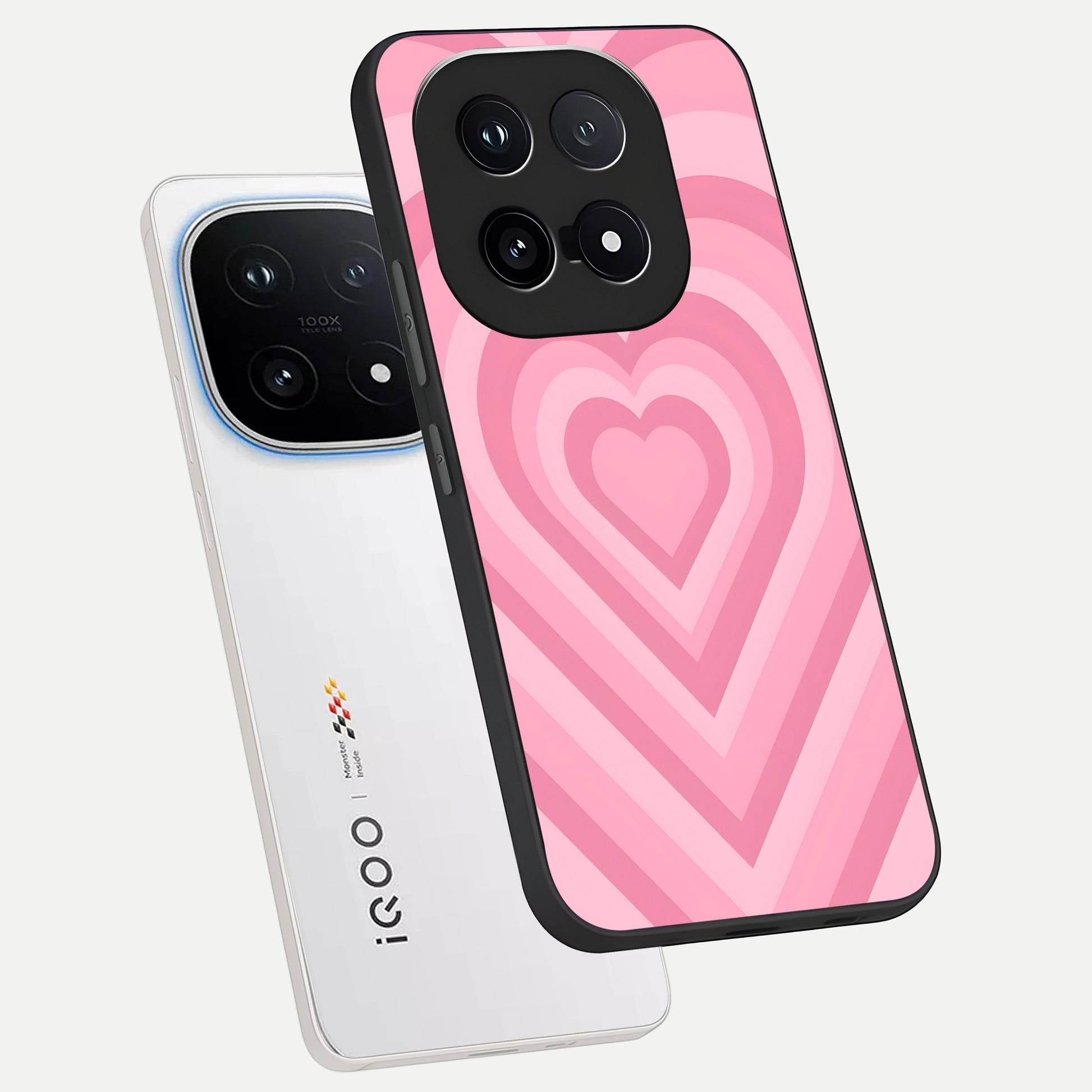  Blush Heart Waves phone case for iQOO 15 showing premium glass back cover with detailed artwork